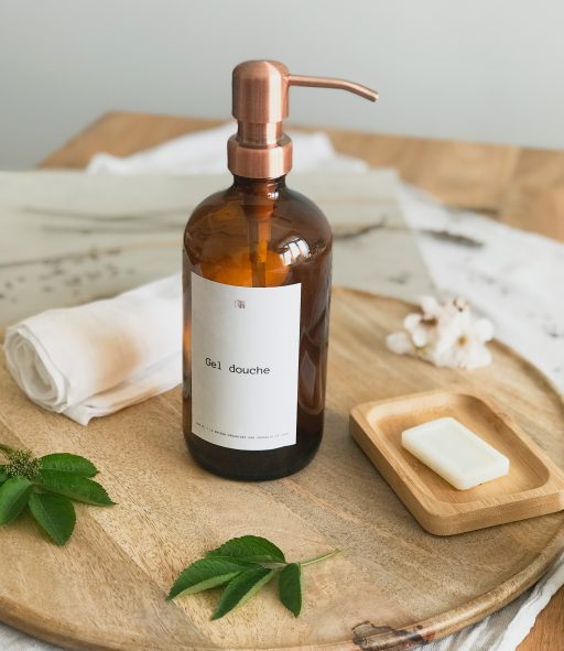 Flacon pompe en verre ambré pompe rose gold acier inoxydable